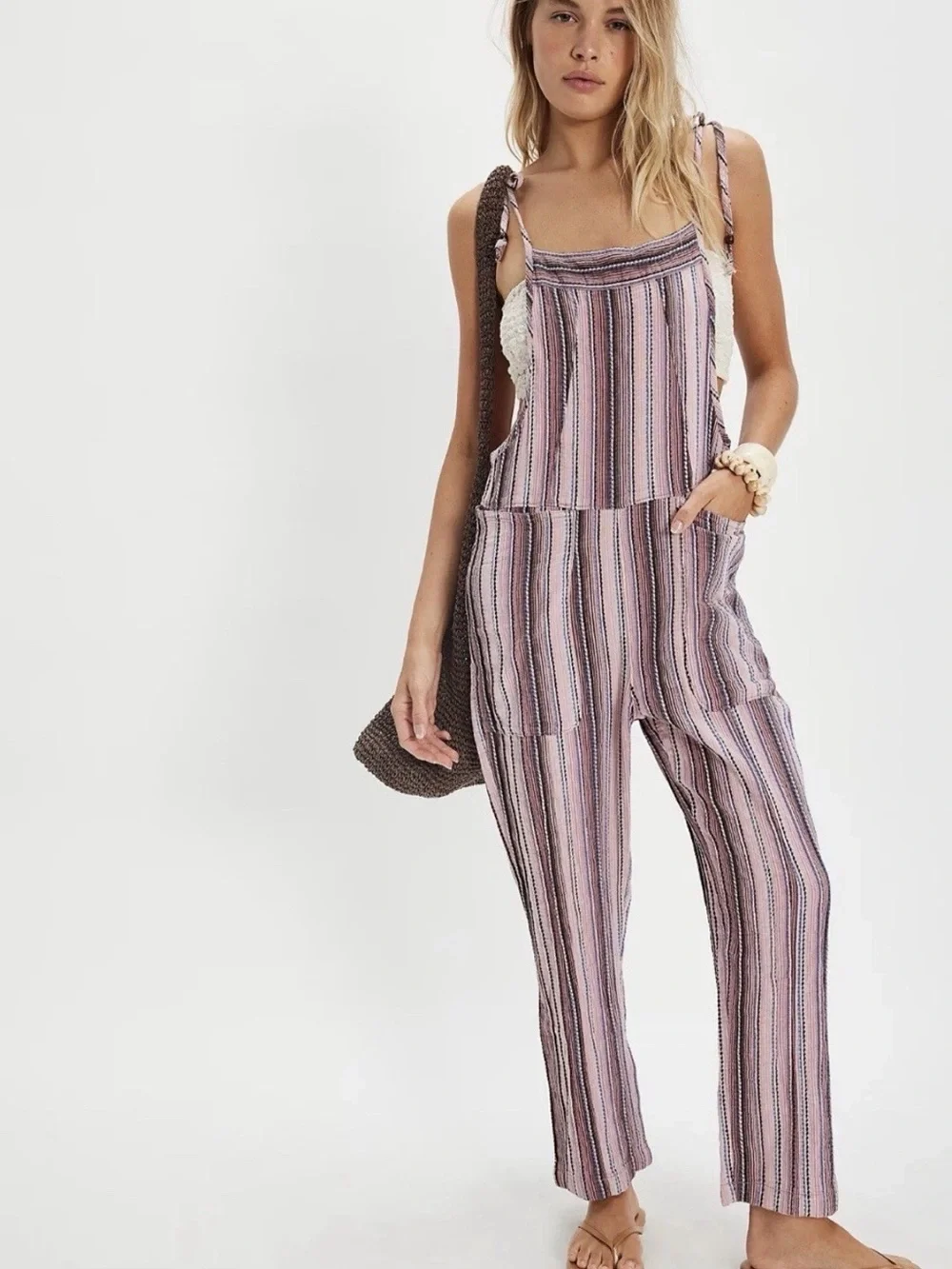 Free people Freya striped tieShoulder overalls size small.boho,100%cotton,hippie